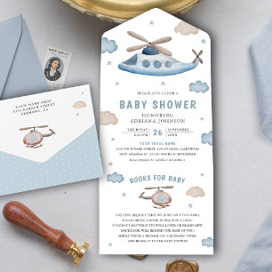 Süße Vintage-Retro-Blauhubschrauber-Baby-Party All In One Einladung