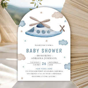 Süße Vintage-Retro-Blauhubschrauber-Baby-Party Einladung