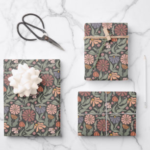 Süße Vintage Retro Blumen Geschenkpapier Bogen Set