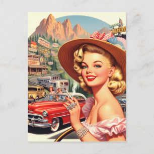Süße vintage-retro-Mädchenmalerei Postkarte