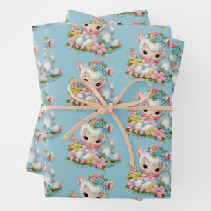 Süße Vintage-Retro-Oster-Lamm-Geschenkverpackung Geschenkpapier Set