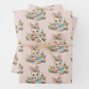 Süße Vintage Retro-Osterhasen-Geschenkverpackung Geschenkpapier Set