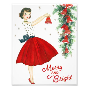 Süße vintage retro Weihnachtsdamen-Wandkunst Fotodruck