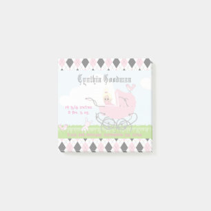Süße Vintage-Rosa-Babymädchen-Kinderwagen Post-it Klebezettel