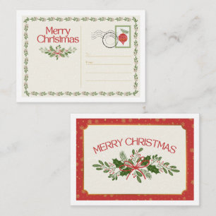 Süße Vintage rote und grüne Frohe Weihnachten Post Mitteilungskarte