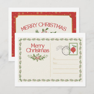 Süße vintage rote und grüne Frohe Weihnachten Post Postkarte