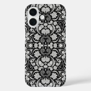 Süße vintage schwarze weiße Paisleymuster iPhone 16 Hülle