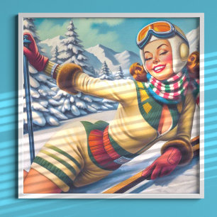 Süße Vintage-Ski-Pin-Up Poster