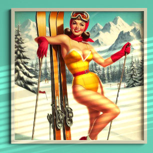 Süße Vintage-Ski-Pin-Up Poster