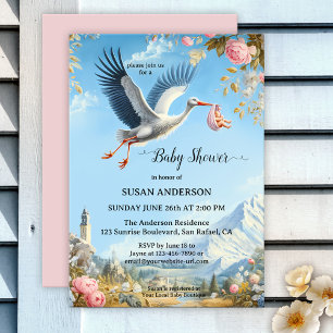 Süße Vintage-Storch-Künstler-Baby-Party Einladung