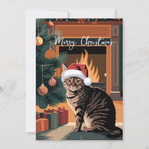 süße Vintage-Tabby-Katze Weihnachtskarte Feiertagskarte