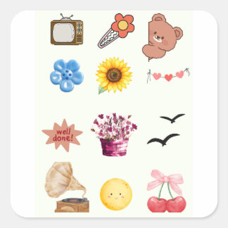 Süße Vintage-Tagebuch-Sticker-Collage Quadratischer Aufkleber