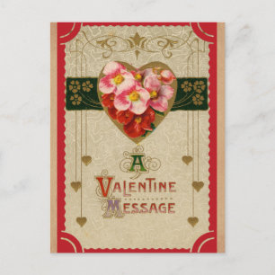 Süße Vintage Valentinstag Grüße Herz Blumenmuster Postkarte