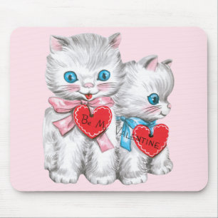 Süße Vintage-Valentinstag-Katzen, Fluffige Kätzche Mousepad