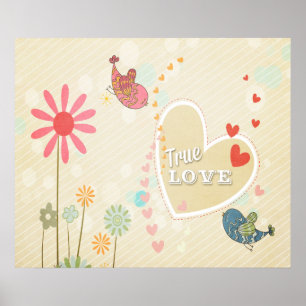 Süße Vintage-Vögel Wahre Liebe Poster