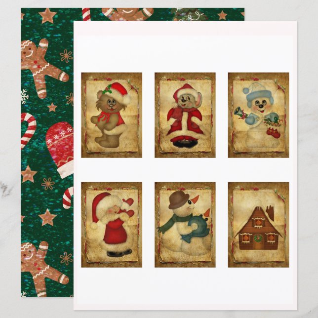 Süße Vintage-Weihnachts-ATC-Karten (Vorne/Hinten)