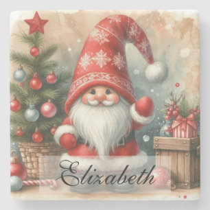 Süße Vintage-Weihnachts-Gnome Wasserfarben-Kunst Steinuntersetzer