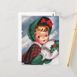 süße vintage Weihnachtsfrau Postkarte
