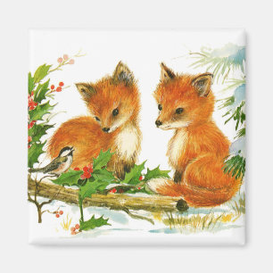 Süße Vintage-Weihnachtsfüchse Magnet