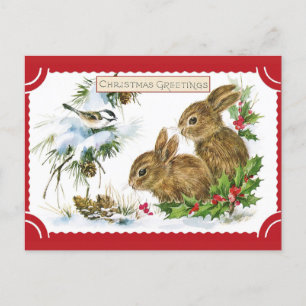 Süße Vintage-Weihnachtsgrüße Hase Kaninchen Postkarte