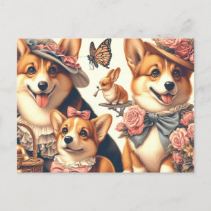 Süße Vintage-Welsh-Corgi-Strickjacke Postkarte
