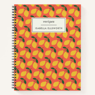 Süße Vintage-Zitronen in orangem personalisiertem Notizbuch