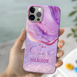 Süße violette Marmor Kunst Glitter Monogramm Case-Mate iPhone Hülle
