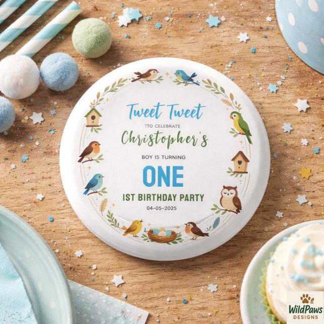 Süße Vögel 1. Geburtstagsfeier – Spaß für Kinder  Button (Cute Birds 1st Birthday Party – Fun Kids Button
)