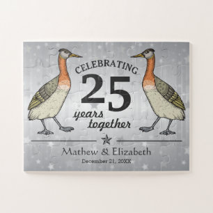Süße Vögel Benutzerdefiniert Silber 25. Hochzeitst Puzzle