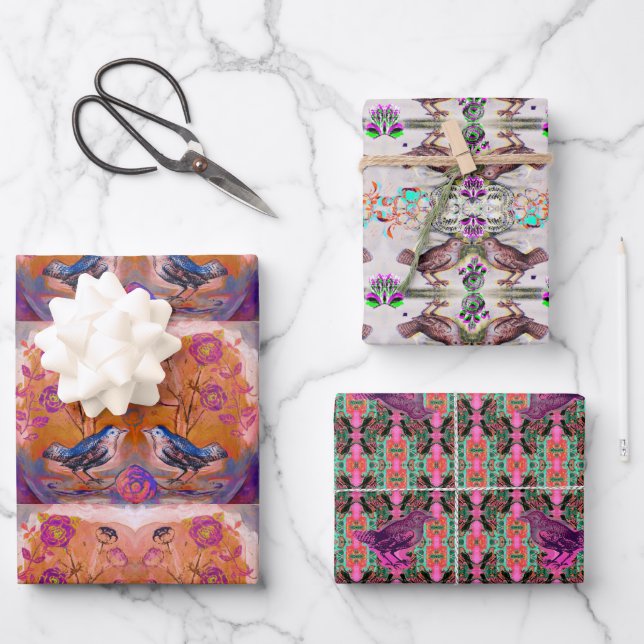 Süße Vögel Geschenkpapier Set (Vorderseite)