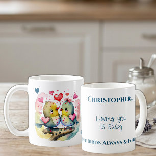 Süße Vögel lieben dich personalisierter Name blau Kaffeetasse