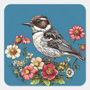 🌿 Süße Vogel Natur Garten Kunst 🐦 Quadratischer Aufkleber
