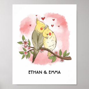 Süße Vögel Paar Personalisierter Valentinstag Poster