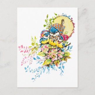 Süße Vögel Vintage-Illustration Postkarte