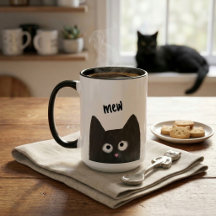 Süße Wachsmalerei Schwarze Katze Miaut Whimsical