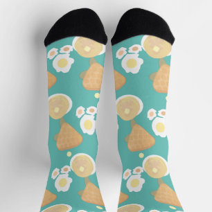 Süße Waffeln Pfannkuchen Eier Frühstücksbuffet Par Socken