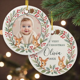 Süße Wald-Baby-Erstweihnachts-Erinnerung Keramik Ornament
