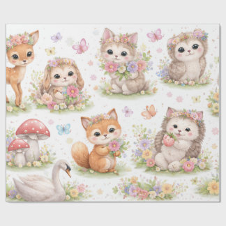 Süße Wald-Baby-Tiere Blumen-Geschenkpapier Geschenkpapier