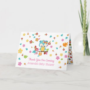 Süße Wald-Eule Baby Mädchen Baby Shower Dankeschön Dankeskarte