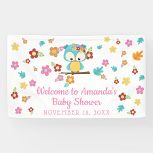 Süße Wald-Eule und Blumen Baby Mädchen Baby Shower Banner