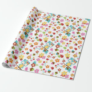 Süße Wald-Eule und Blumen Baby Mädchen Baby Shower Geschenkpapier
