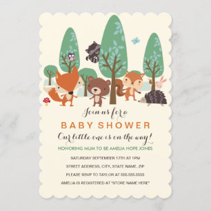 Süße Wald Freunde Baby Shower Einladung