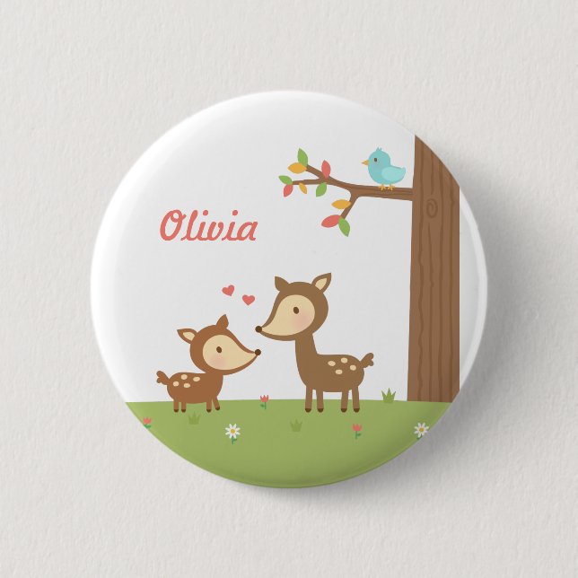Süße Waldhirschmutter und Kind für Kinder Button (Vorderseite)