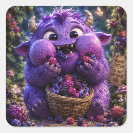 Süße Waldmonster-Fantasie-Kunst des Beerendieb Quadratischer Aufkleber