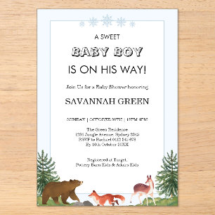 Süße Waldtiere Baby Boy Shower Design Acryleinladungen