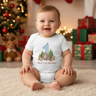 Süße Waldtiere Baby Erstes Weihnachten Blau 1 Strampler
