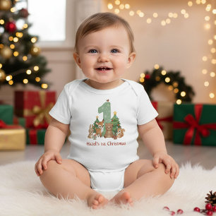 Süße Waldtiere Baby Erstes Weihnachten Grün 1 Strampler