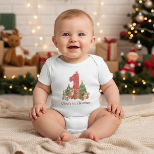 Süße Waldtiere Baby Erstes Weihnachten Rot 1 Strampler