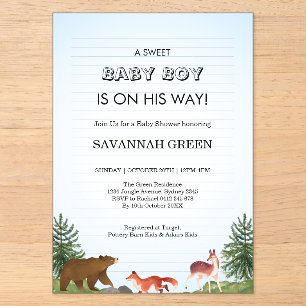 Süße Waldtiere Baby Jungen Shower Design Acryleinladungen