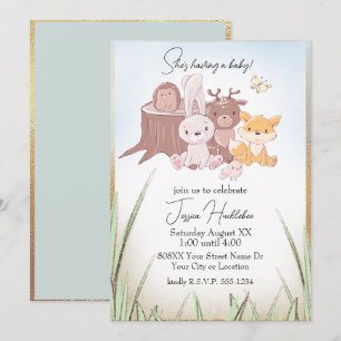 Süße Waldtiere Baby Shower Einladung